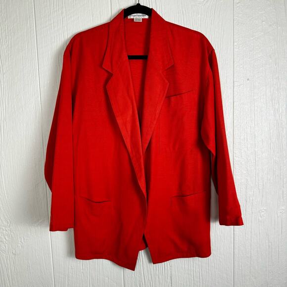 Jones New York Long Line Linen Blend Blazer Size 6 Coral Color Open Front - Picture 2 of 9